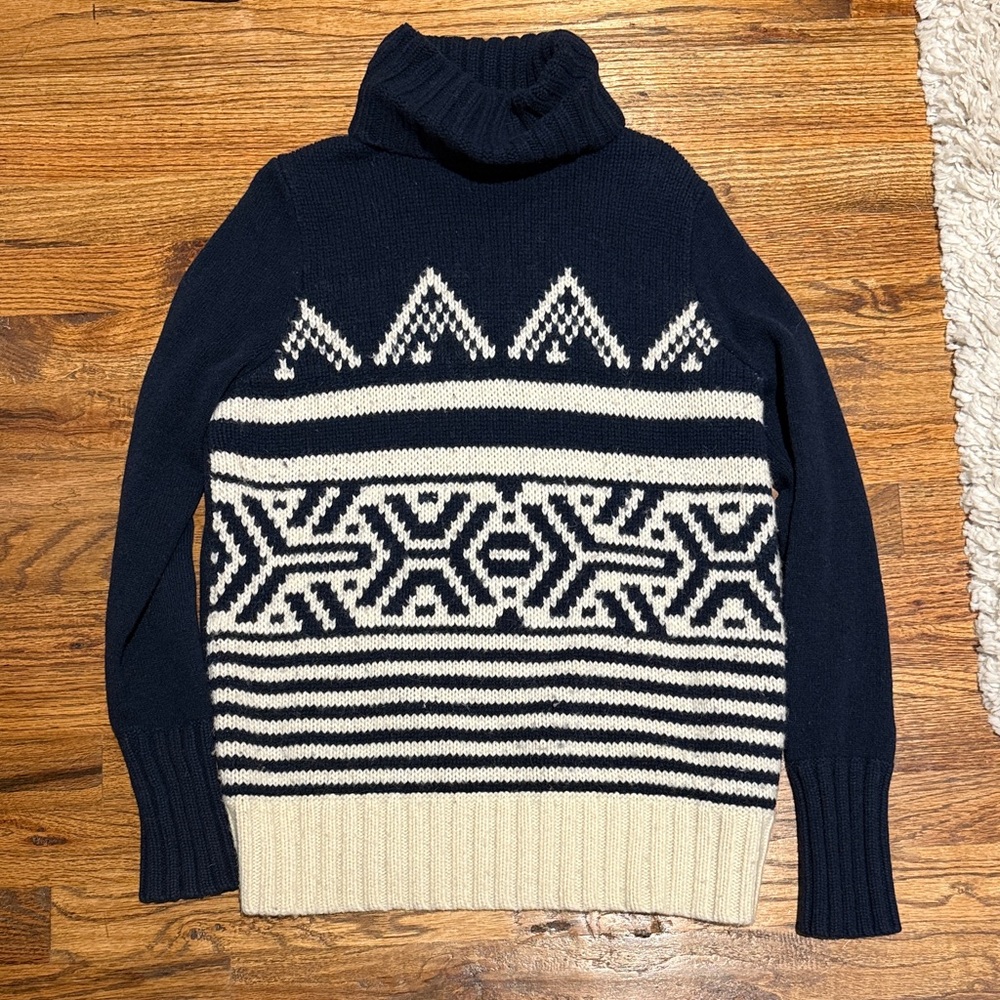 J. Crew Navy and Cream Geometric Turtleneck Sweater